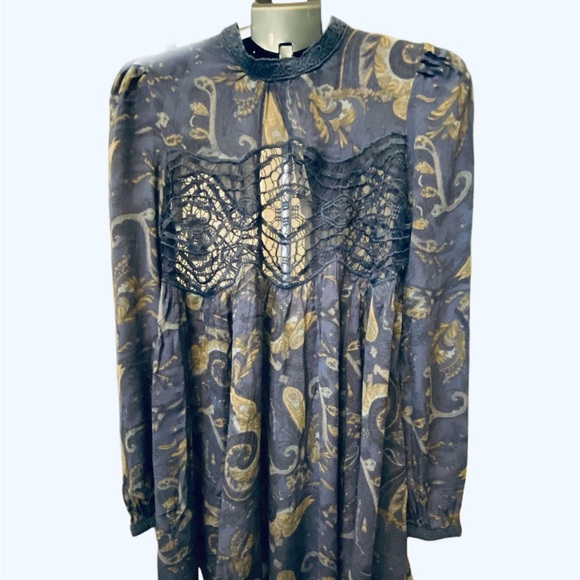 NWT Free People Midnight Blue and Gold Tunic Dress - Picture 2 of 9